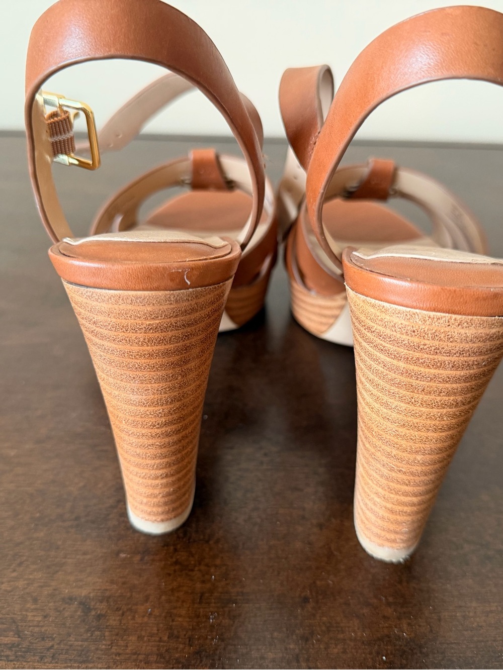 Ralph Lauren Cognac Brown Leather Platform Sandals